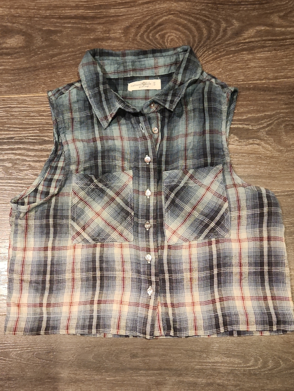 ❤️ NATURAL LIFE GAUZE COTTON SLEEVELESS CROPPED BUTTON DOWN TOP / VEST, SMALL - Picture 3 of 7